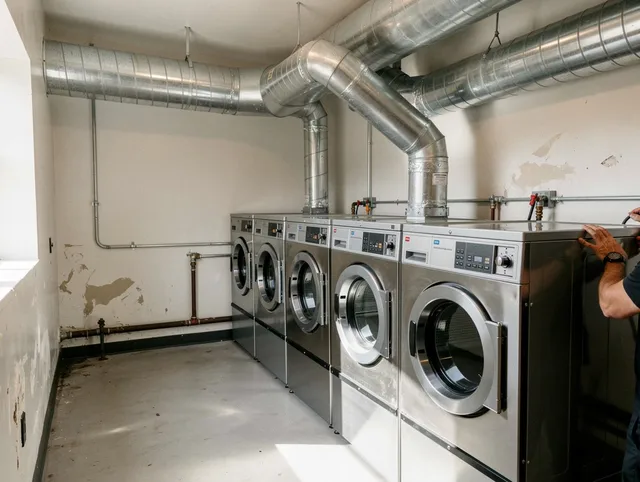 Gastonia Dryer Vent Cleaning team performing large-scale commercial dryer vent cleaning in Gastonia