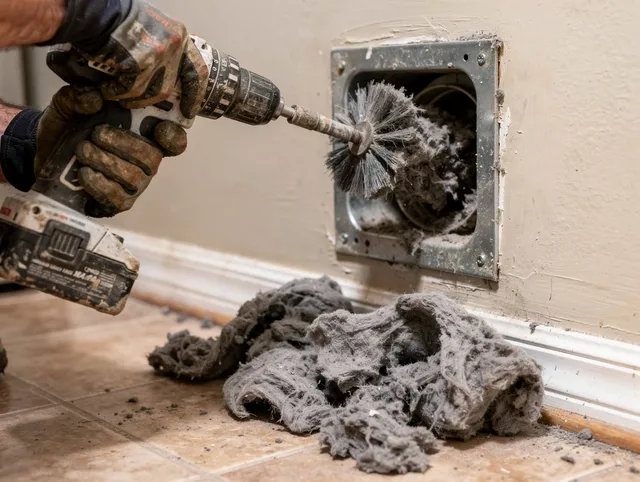 Certified Gastonia Dryer Vent Cleaning technician performing dryer vent cleaning in Gastonia