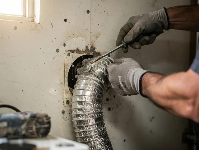 Gastonia Dryer Vent Cleaning technician performing precise dryer vent hose installation in Gastonia