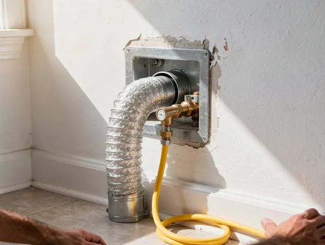 Gastonia Dryer Vent Cleaning certified technician performing specialized gas dryer vent cleaning in Gastonia